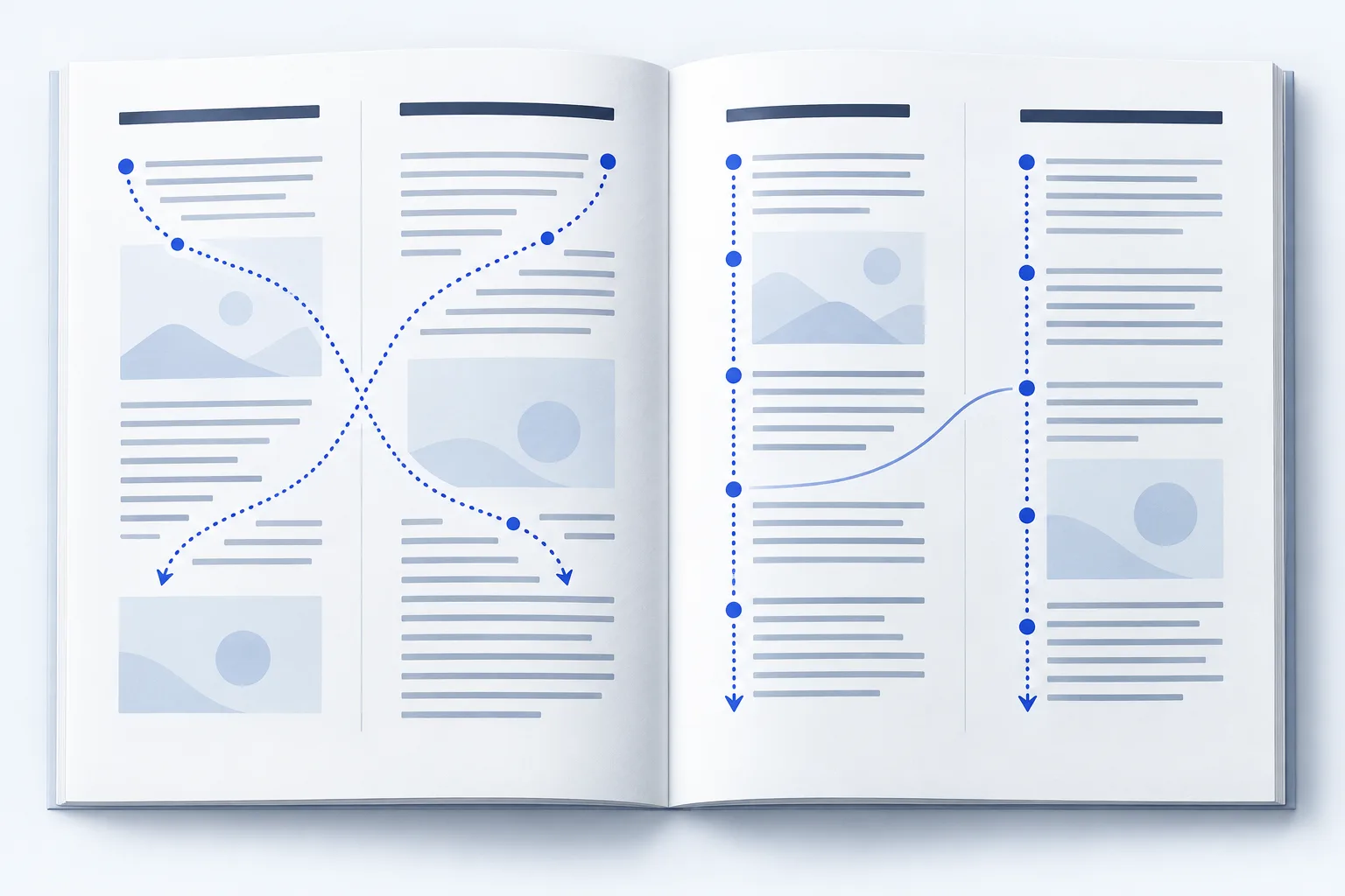 Crossing reading paths compared with a path that finishes each column in order