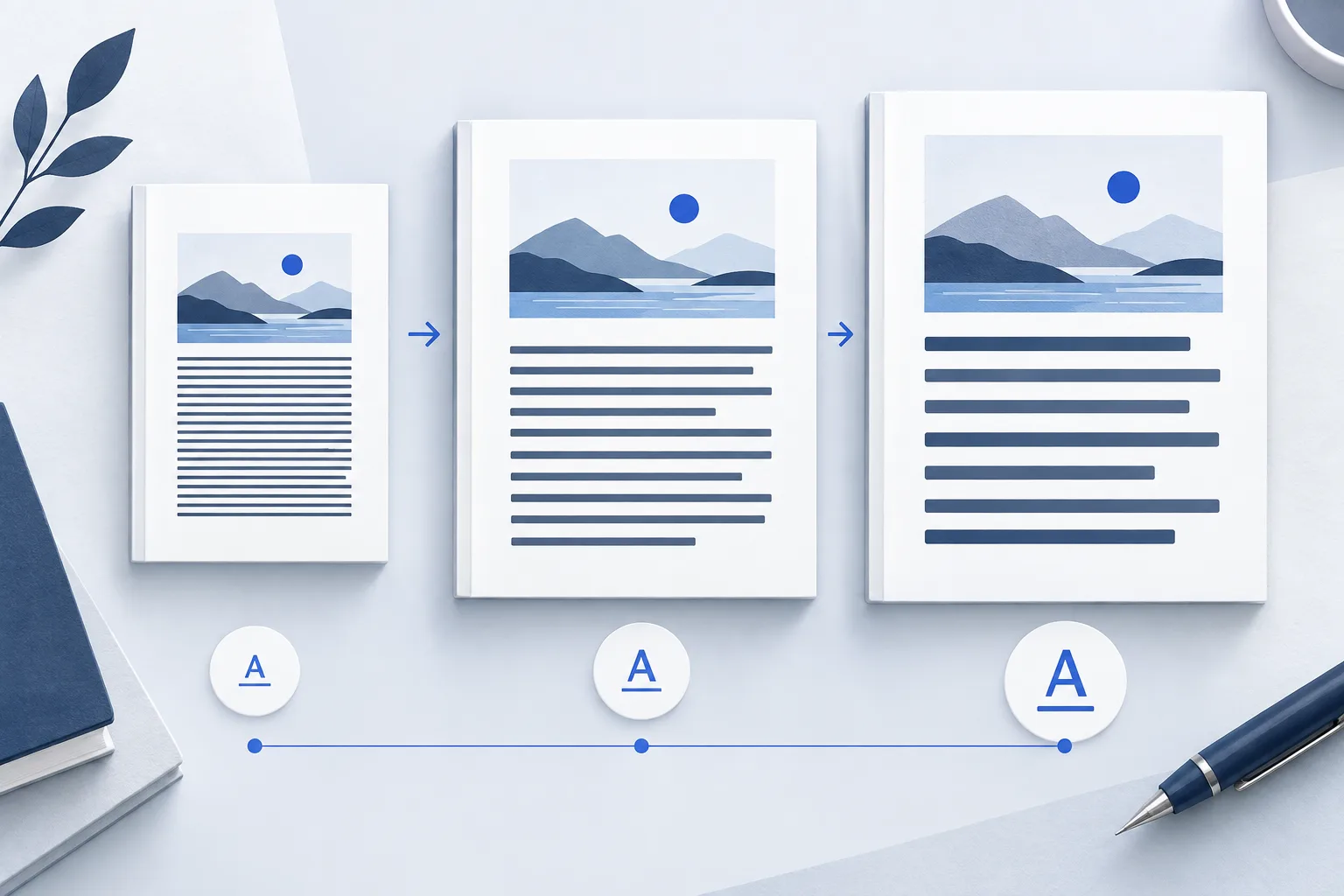 The same reading content wrapping at three different text sizes